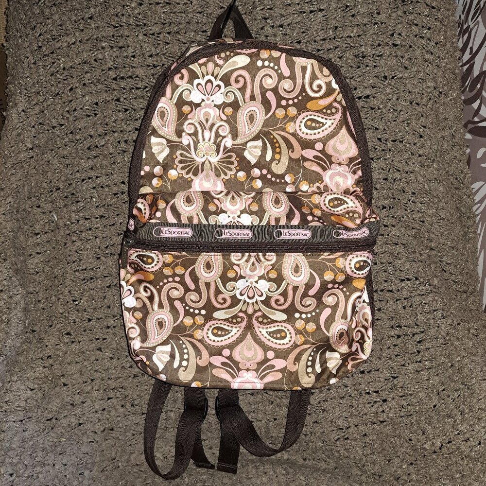 LE SPORTSAC-Large Brown Paisley Backpack- 16" X 12" X 6"-Near Mint
